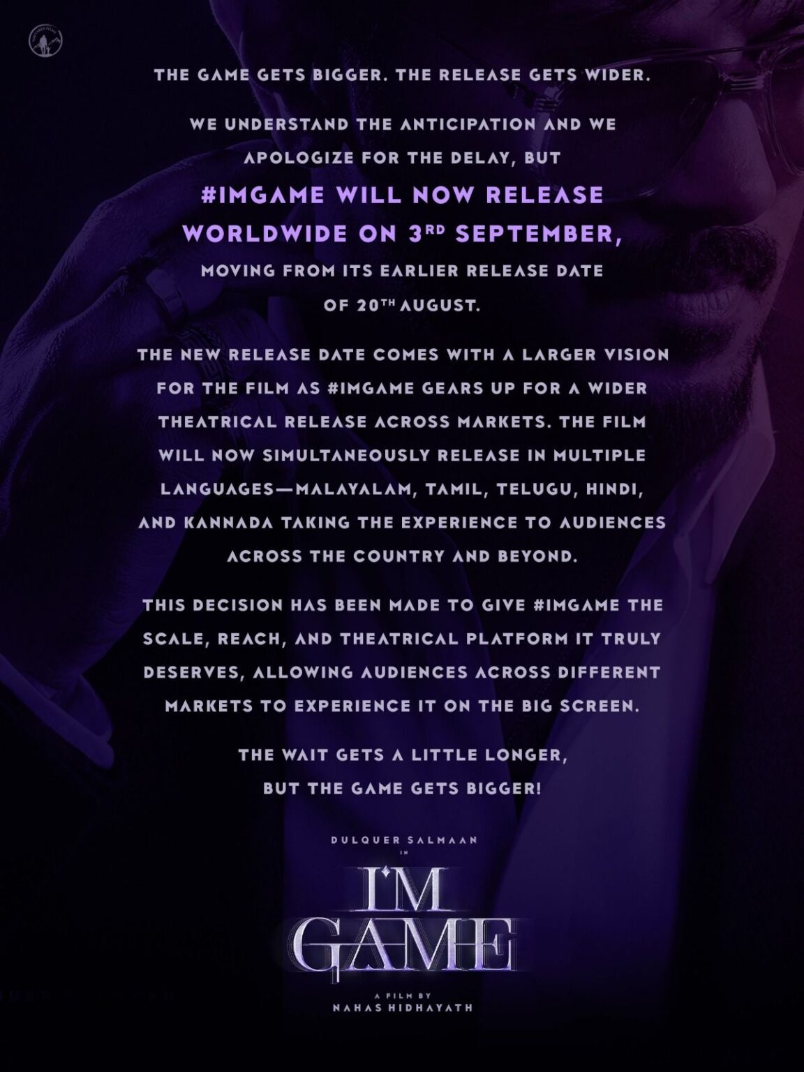 *Dulquer Salmaan’s ‘I Am Game’ Set for September 3 Release; Big Global Release Planned*
